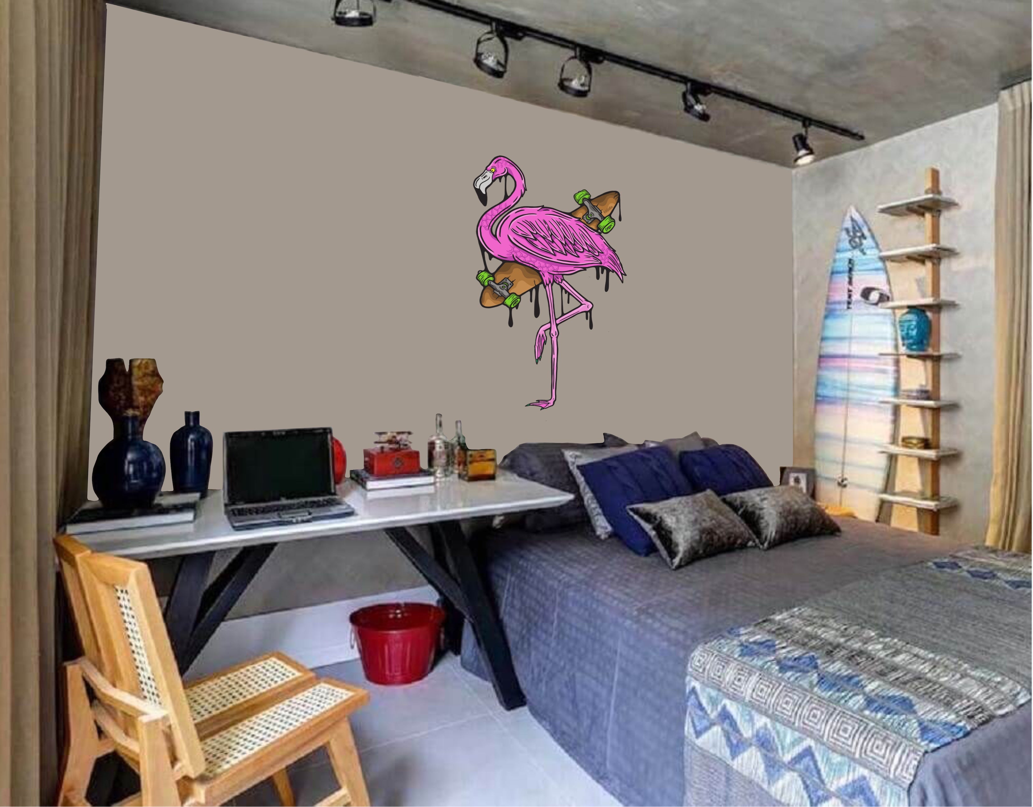 Wall Art Decal - Flamingo Skater