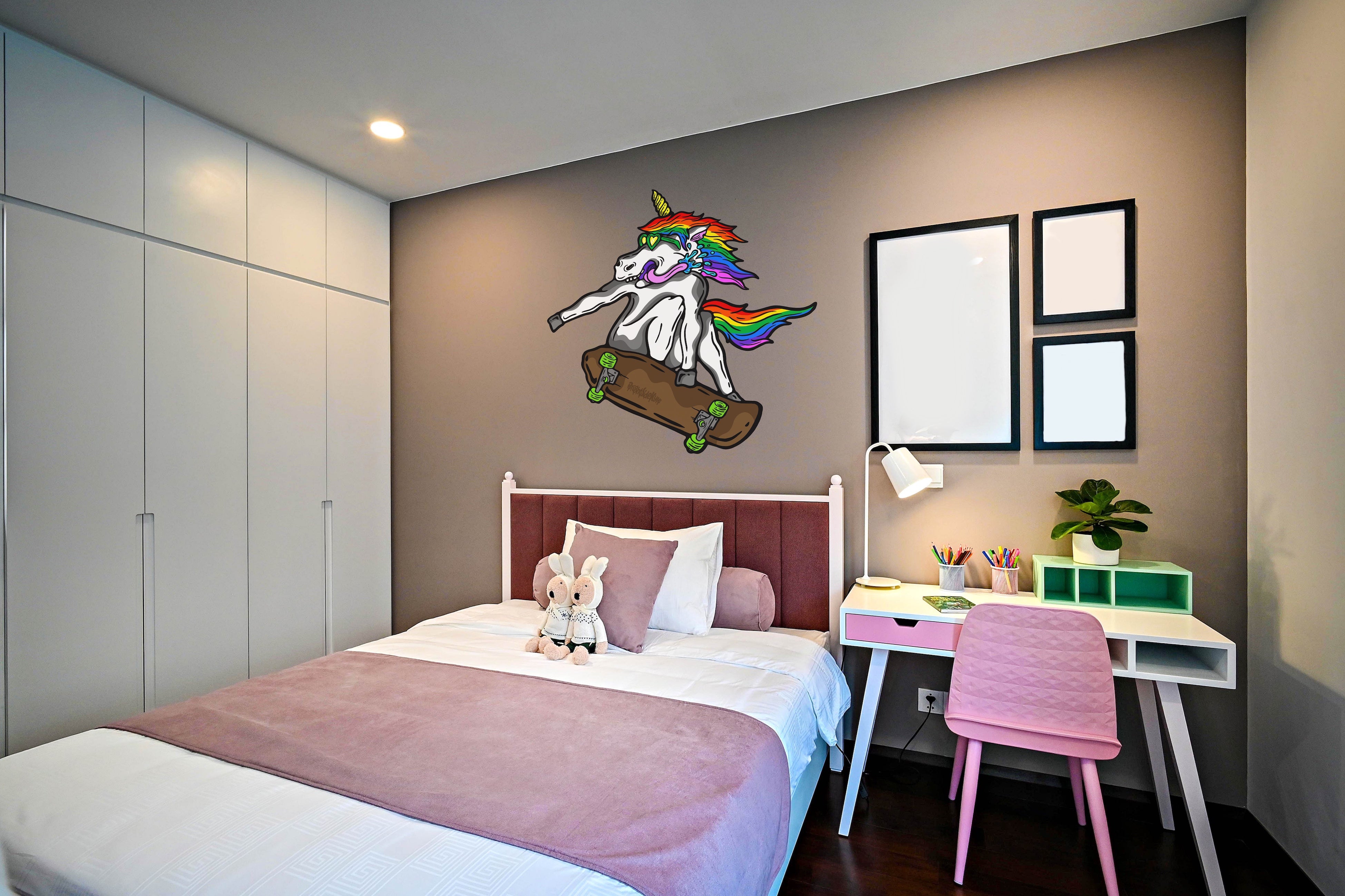 Wall Art Decal - Skateboarding Unicorn