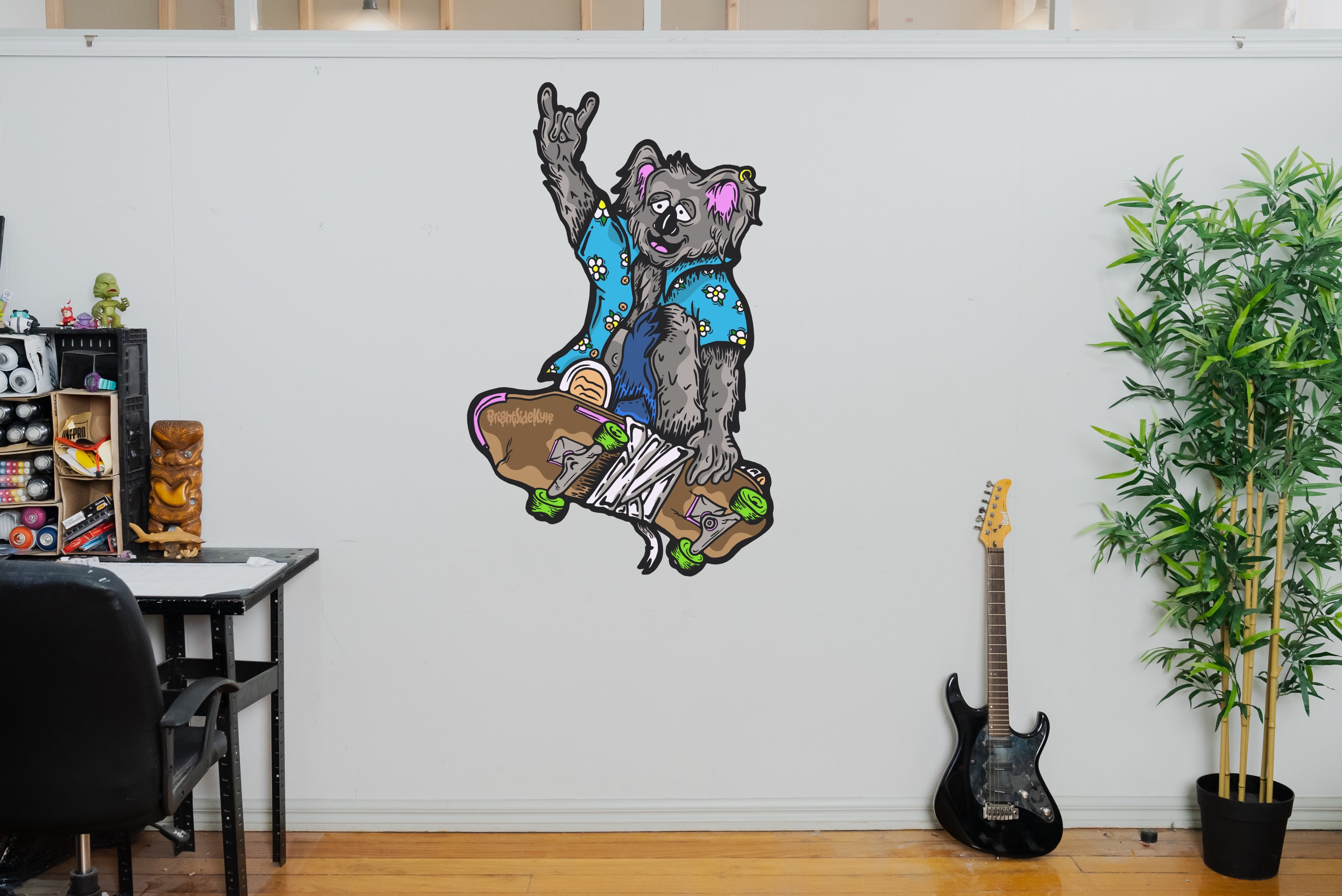 Wall Art Decal - Skateboarding Koala