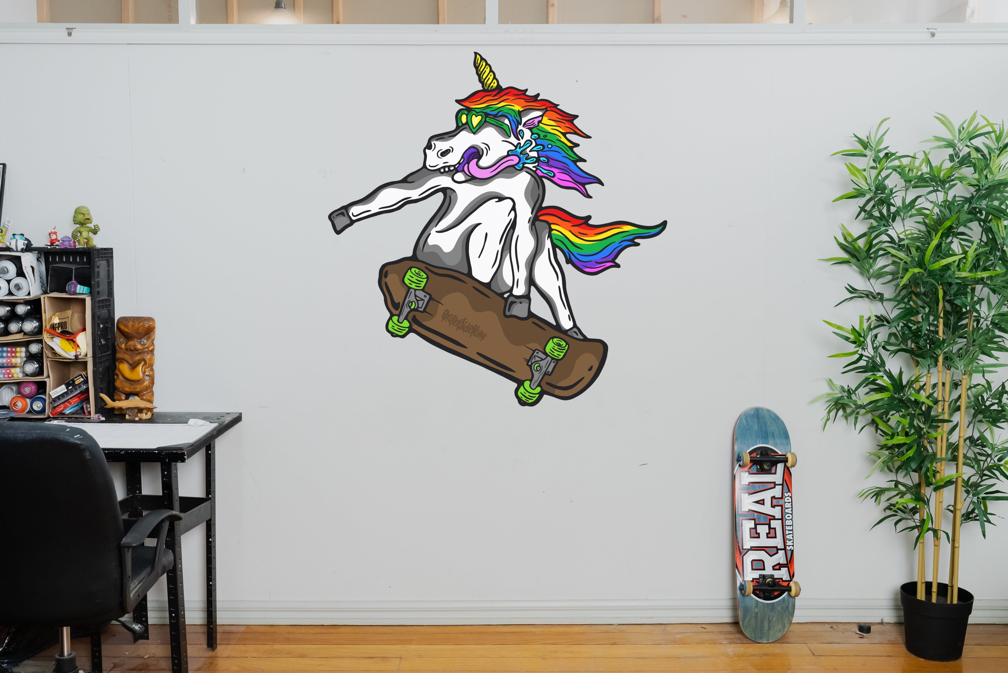 Wall Art Decal - Skateboarding Unicorn